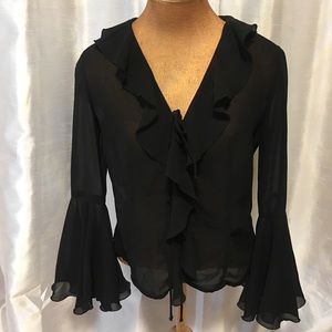 Joseph Ripkoff Sheer Black Ruffle Blouse / Jacket
